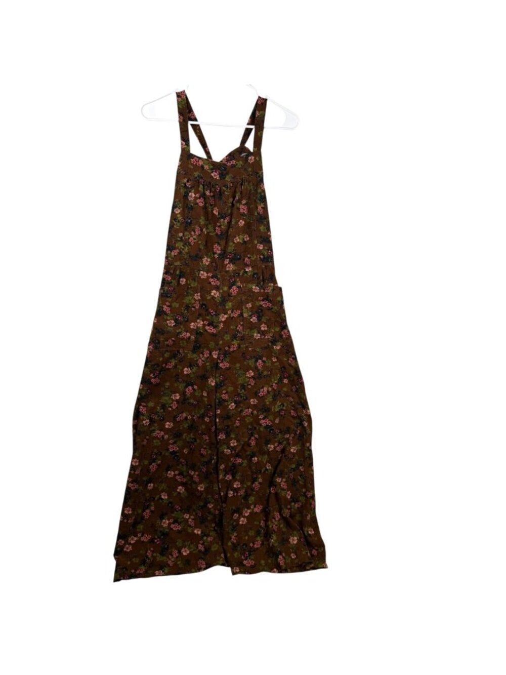 Natural Life Dakota Tie Corduroy Overalls Jumper Brown Sz S Floral Wide Leg Boho